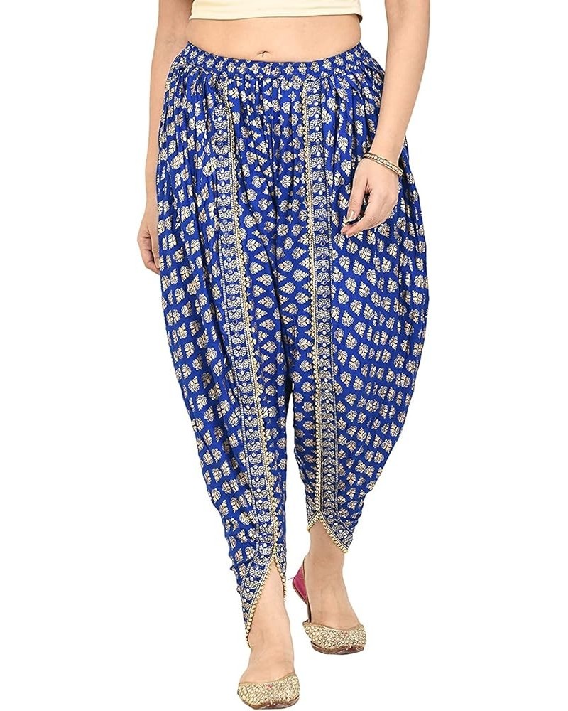 PSQURMART Woman’s Rayon Solid Printed Dhoti Free Size & Color Royal Blue $11.95 Pants