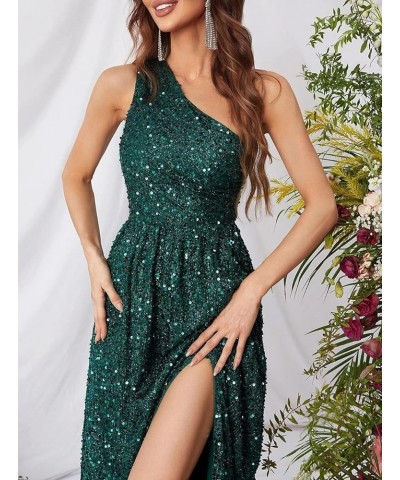 Sparkly One Shoulder Sequin Prom Dresses for Women Side Slit A Line Long Formal Evening Cocktail Gowns for Teens PU005 Hot Pi...