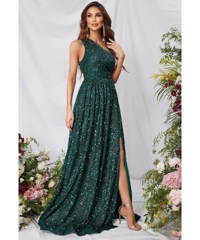 Sparkly One Shoulder Sequin Prom Dresses for Women Side Slit A Line Long Formal Evening Cocktail Gowns for Teens PU005 Hot Pi...