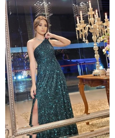 Sparkly One Shoulder Sequin Prom Dresses for Women Side Slit A Line Long Formal Evening Cocktail Gowns for Teens PU005 Hot Pi...