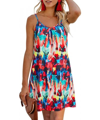 Women's 2024 Summer Casual Beach Dresses Cover Ups Floral V Neck Spaghetti Strap Backless Mini Sun Dress Floral W $12.32 Swim...