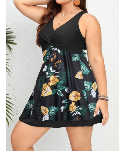 Womens One Piece Shaping Body Floral Swimwear Plus Size Sleeveless Swimdress with Boyshort Black Flower $19.73 Swimsuits