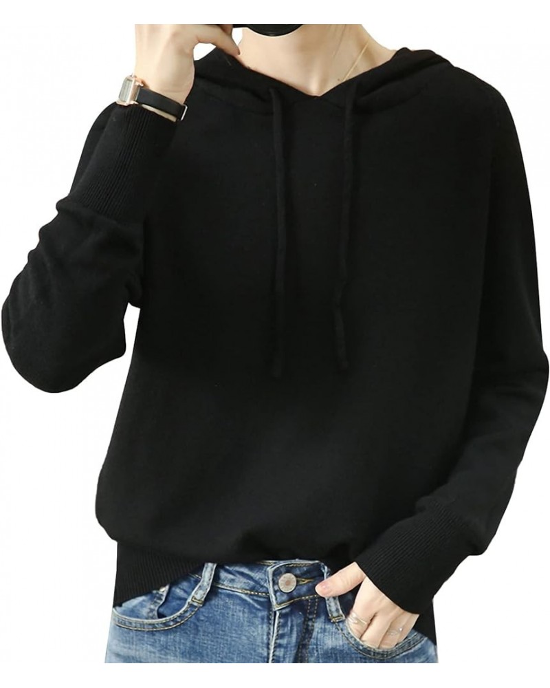 Women's Soft Comfy Hooded Pullover Sweater Casual Loose Drawstring Hoodie Knit Tops Black $19.71 Sweaters