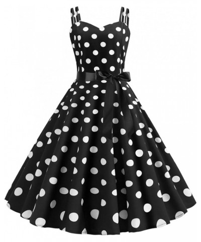 Women's Vintage Polka Dot Dress V Neck Sleeveless Retro A-line Cocktail Dresses Prom Swing Party Dress with Belt Black1 $13.5...