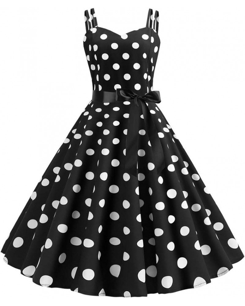 Women's Vintage Polka Dot Dress V Neck Sleeveless Retro A-line Cocktail Dresses Prom Swing Party Dress with Belt Black1 $13.5...