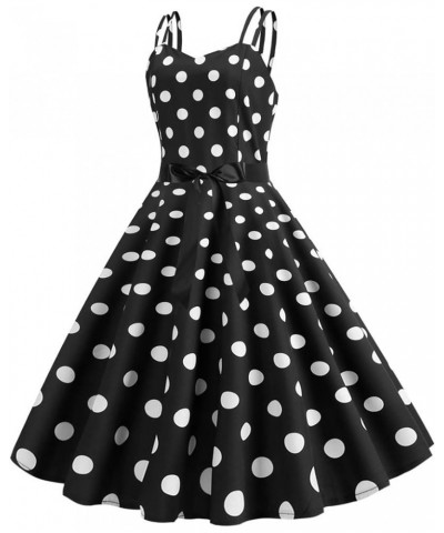 Women's Vintage Polka Dot Dress V Neck Sleeveless Retro A-line Cocktail Dresses Prom Swing Party Dress with Belt Black1 $13.5...