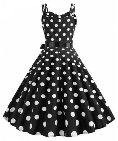 Women's Vintage Polka Dot Dress V Neck Sleeveless Retro A-line Cocktail Dresses Prom Swing Party Dress with Belt Black1 $13.5...