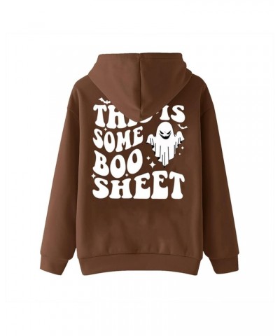 This is Some Boo Sheet Halloween Sweatshirts for Women Ghost Letter Graphic Pullover Tops Casual Long Sleeve Shirts E06-brown...