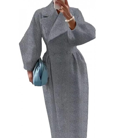 Women's Casual Trench Coat Double Breasted Notched Lapel Long Lantern Sleeve Jacket Overcoat Pea Coat Gray $19.60 Coats