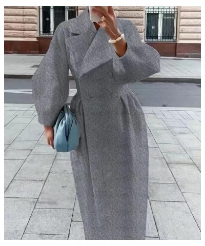 Women's Casual Trench Coat Double Breasted Notched Lapel Long Lantern Sleeve Jacket Overcoat Pea Coat Gray $19.60 Coats