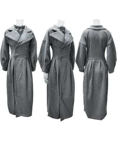 Women's Casual Trench Coat Double Breasted Notched Lapel Long Lantern Sleeve Jacket Overcoat Pea Coat Gray $19.60 Coats