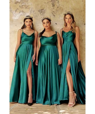 Women's Satin Prom Dress Spaghetti Straps Split Bridesmaid Long Formal Wedding Guest Evening Party Gowns Green $24.74 Dresses