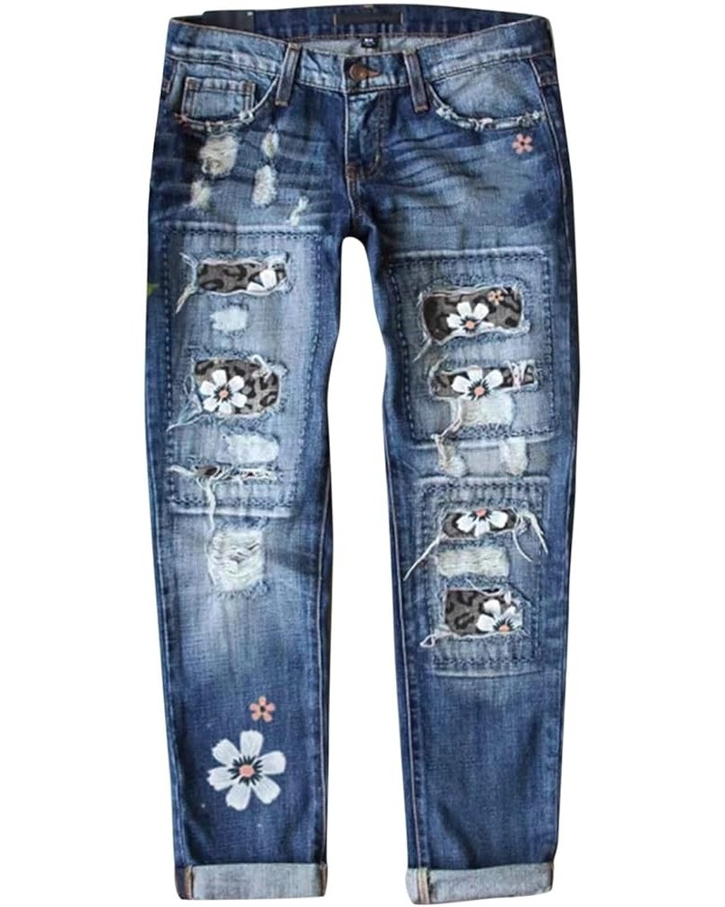 Women's Sunflower Patch High Waist Ripped High Waist Ripped Jeans Plus Size Patchwork Ripped Pants 1-grey $20.90 Jeans