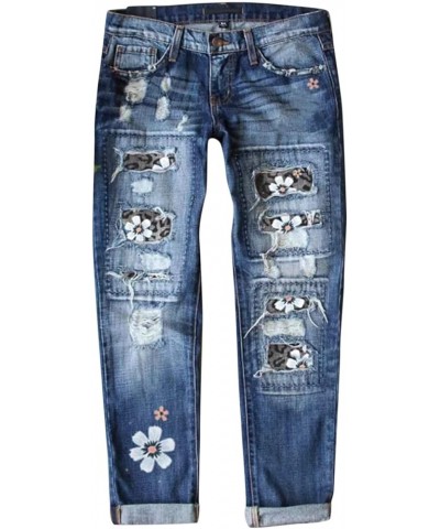 Women's Sunflower Patch High Waist Ripped High Waist Ripped Jeans Plus Size Patchwork Ripped Pants 1-grey $20.90 Jeans