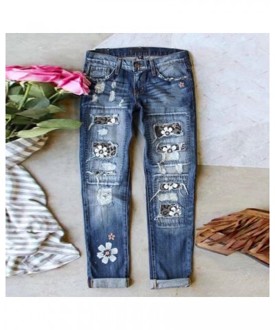 Women's Sunflower Patch High Waist Ripped High Waist Ripped Jeans Plus Size Patchwork Ripped Pants 1-grey $20.90 Jeans