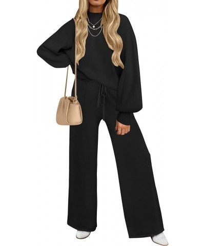 Women's 2 Piece Outfits Sweater Set Long Sleeve Mock Neck Knit Pullover and Wide Leg Pants Lounge Sets Sweatsuit Black $24.74...