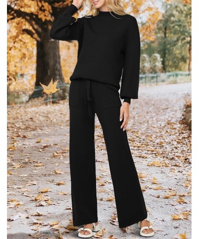 Women's 2 Piece Outfits Sweater Set Long Sleeve Mock Neck Knit Pullover and Wide Leg Pants Lounge Sets Sweatsuit Black $24.74...