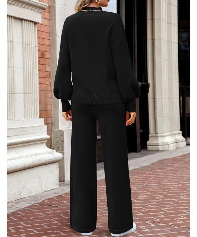 Women's 2 Piece Outfits Sweater Set Long Sleeve Mock Neck Knit Pullover and Wide Leg Pants Lounge Sets Sweatsuit Black $24.74...