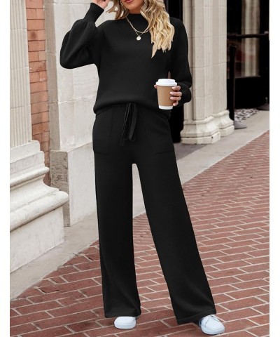 Women's 2 Piece Outfits Sweater Set Long Sleeve Mock Neck Knit Pullover and Wide Leg Pants Lounge Sets Sweatsuit Black $24.74...