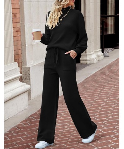 Women's 2 Piece Outfits Sweater Set Long Sleeve Mock Neck Knit Pullover and Wide Leg Pants Lounge Sets Sweatsuit Black $24.74...