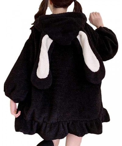 Cute Kawaii Bunny Hoodie Jacket Coats for Women Fashion Japanese Kawaii Fuzzy Fluffy Rabbit Hooded Sweatshirt Outwear (Black,...