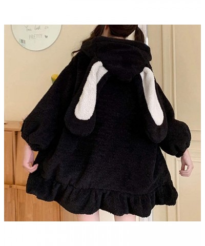 Cute Kawaii Bunny Hoodie Jacket Coats for Women Fashion Japanese Kawaii Fuzzy Fluffy Rabbit Hooded Sweatshirt Outwear (Black,...