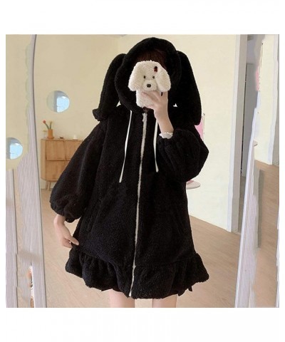 Cute Kawaii Bunny Hoodie Jacket Coats for Women Fashion Japanese Kawaii Fuzzy Fluffy Rabbit Hooded Sweatshirt Outwear (Black,...