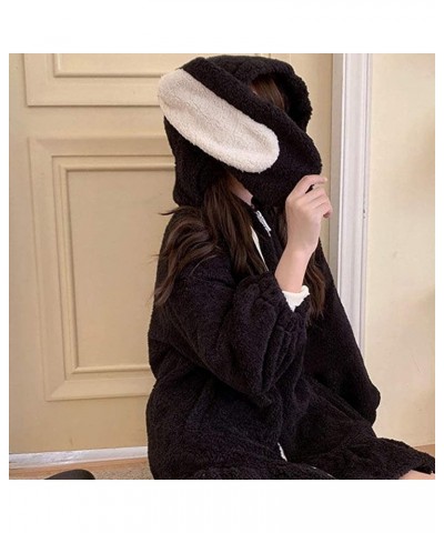 Cute Kawaii Bunny Hoodie Jacket Coats for Women Fashion Japanese Kawaii Fuzzy Fluffy Rabbit Hooded Sweatshirt Outwear (Black,...