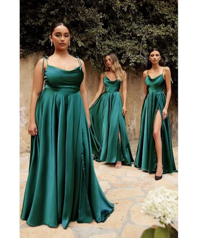 Women's Satin Prom Dress Spaghetti Straps Split Bridesmaid Long Formal Wedding Guest Evening Party Gowns Green $24.74 Dresses