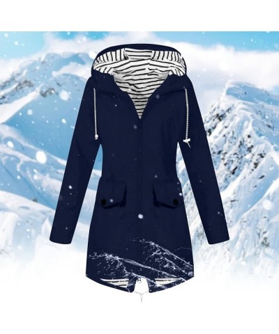 Coats for Women, Women Stripe Outdoor Rain Jacket Medium and Long Waterproof Hooded Raincoat Windproof with Pockets 02-navy $...