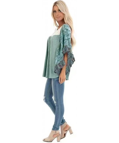 Womens Floral Printed 3 4 Sleeve Shirt Batwing Loose Tops Blouses Pullover Type 18 $15.64 Blouses