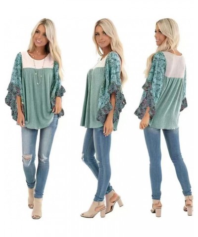 Womens Floral Printed 3 4 Sleeve Shirt Batwing Loose Tops Blouses Pullover Type 18 $15.64 Blouses