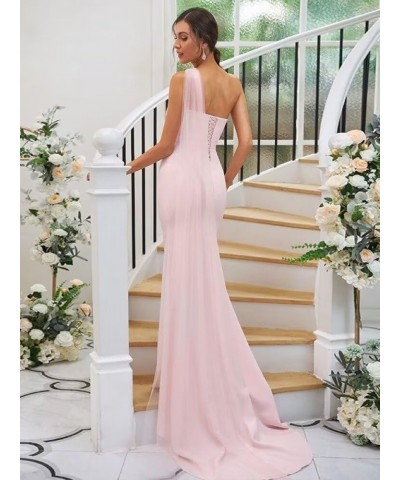 Long One Shoulder Bridesmaid Dresses for Women Satin Mermaid Prom Dress Long Tulle Formal Evening Dresses Champagne $27.60 Dr...