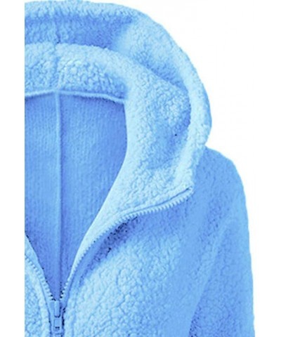 Womens Winter Coats Pretty Solid Color Hooded Sweater Warm Wool Zipper Coat Long Sleeve Plush Jacket with Pockets 01 Blue $7....