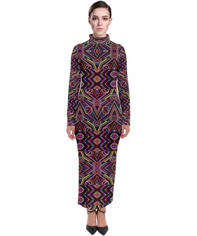 Womens Long Sleeve Dress Oriental Damask Arabesque Floral Aztec African Print Sexy Turtleneck Maxi Dress Colorful 2 $13.86 Dr...