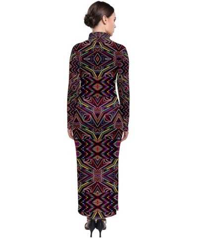 Womens Long Sleeve Dress Oriental Damask Arabesque Floral Aztec African Print Sexy Turtleneck Maxi Dress Colorful 2 $13.86 Dr...