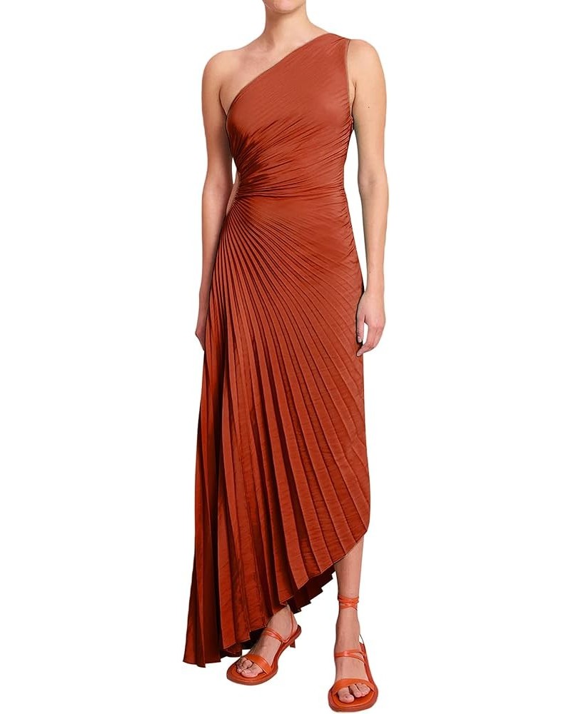 Women One Shoulder Sleeveless Cut Out Dress Sexy Midi Long Flowy Dress Ruffled Pleated Bodycon Gown Y2K Maxi Dresses Caramel ...