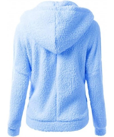 Womens Winter Coats Pretty Solid Color Hooded Sweater Warm Wool Zipper Coat Long Sleeve Plush Jacket with Pockets 01 Blue $7....