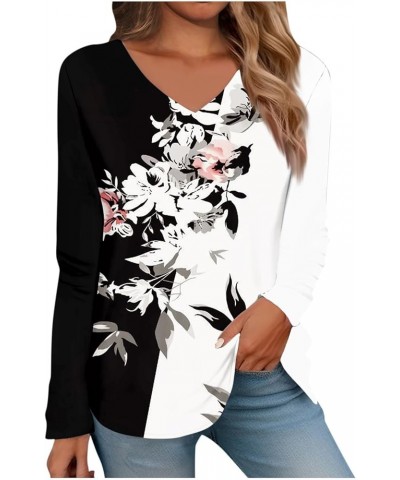 Long Sleeve Shirts for Women V Neck Blouses Dressy Casual Floral Vintage Graphic Tees Plus Size Tops Tunic Clothes F-white $9...