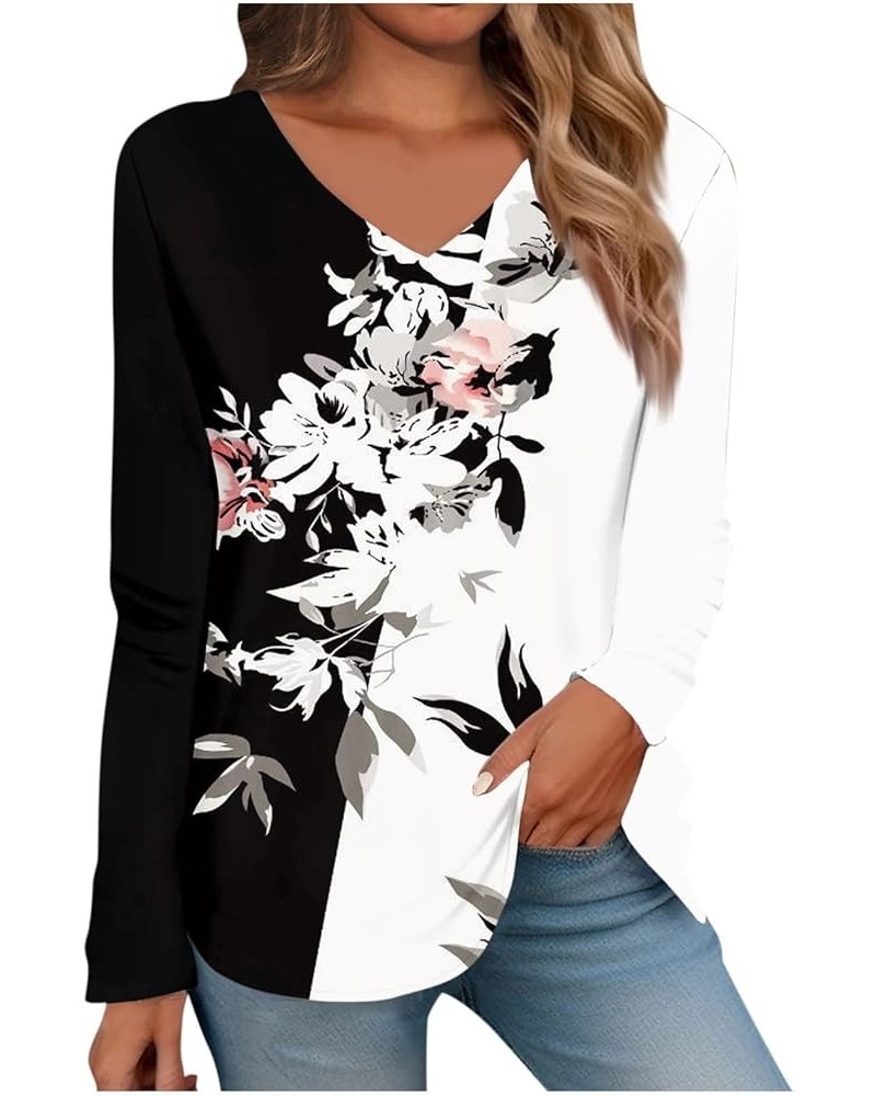 Long Sleeve Shirts for Women V Neck Blouses Dressy Casual Floral Vintage Graphic Tees Plus Size Tops Tunic Clothes F-white $9...