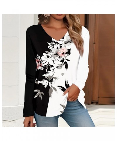 Long Sleeve Shirts for Women V Neck Blouses Dressy Casual Floral Vintage Graphic Tees Plus Size Tops Tunic Clothes F-white $9...