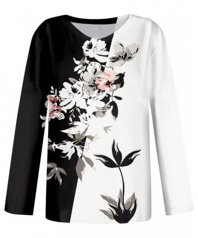 Long Sleeve Shirts for Women V Neck Blouses Dressy Casual Floral Vintage Graphic Tees Plus Size Tops Tunic Clothes F-white $9...