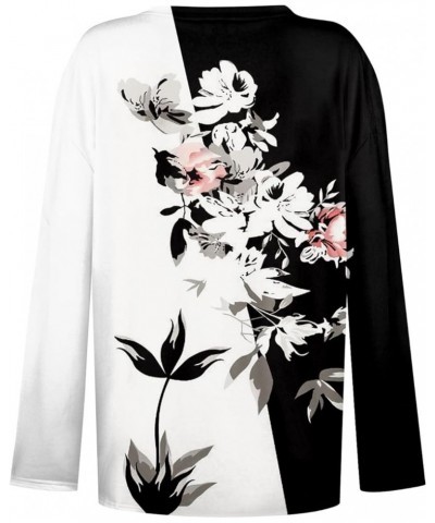 Long Sleeve Shirts for Women V Neck Blouses Dressy Casual Floral Vintage Graphic Tees Plus Size Tops Tunic Clothes F-white $9...