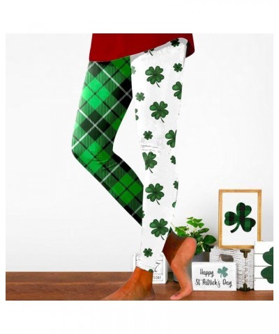 Leggings with Pockets for Women Women's St. Patrick's Day Green Print Leggings Shamrock Soft Tights High Waisted Pants Z3-whi...