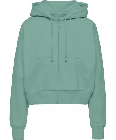 Women's Casual Zip Up Drawstring Cropped Hoodie Hooded Crop Jacket Top with Pockets Green $13.24 Hoodies & Sweatshirts