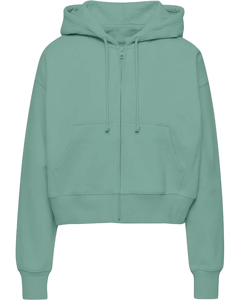 Women's Casual Zip Up Drawstring Cropped Hoodie Hooded Crop Jacket Top with Pockets Green $13.24 Hoodies & Sweatshirts