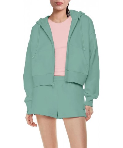 Women's Casual Zip Up Drawstring Cropped Hoodie Hooded Crop Jacket Top with Pockets Green $13.24 Hoodies & Sweatshirts