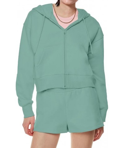 Women's Casual Zip Up Drawstring Cropped Hoodie Hooded Crop Jacket Top with Pockets Green $13.24 Hoodies & Sweatshirts