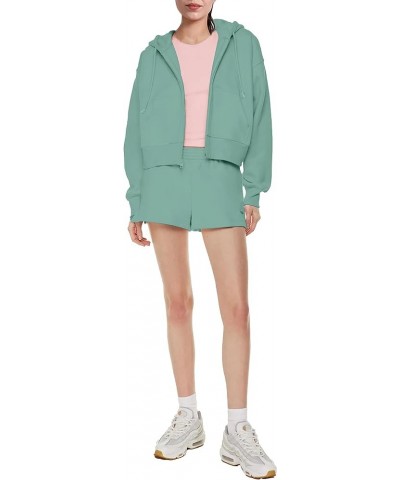 Women's Casual Zip Up Drawstring Cropped Hoodie Hooded Crop Jacket Top with Pockets Green $13.24 Hoodies & Sweatshirts