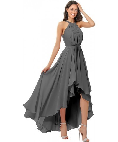 Women's Halter Chiffon Bridesmaid Dresses High Low for Wedding A-Line Pleated Formal Gown with Pockets Grey $31.34 Dresses